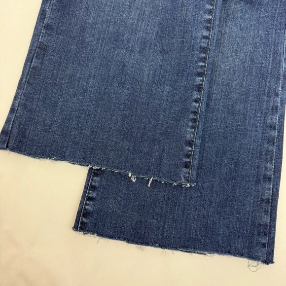 Bevy Flog Amanda Denim High Rise Straight Wide Leg Pull On Jeans Raw Hem Blue - Picture 10 of 14